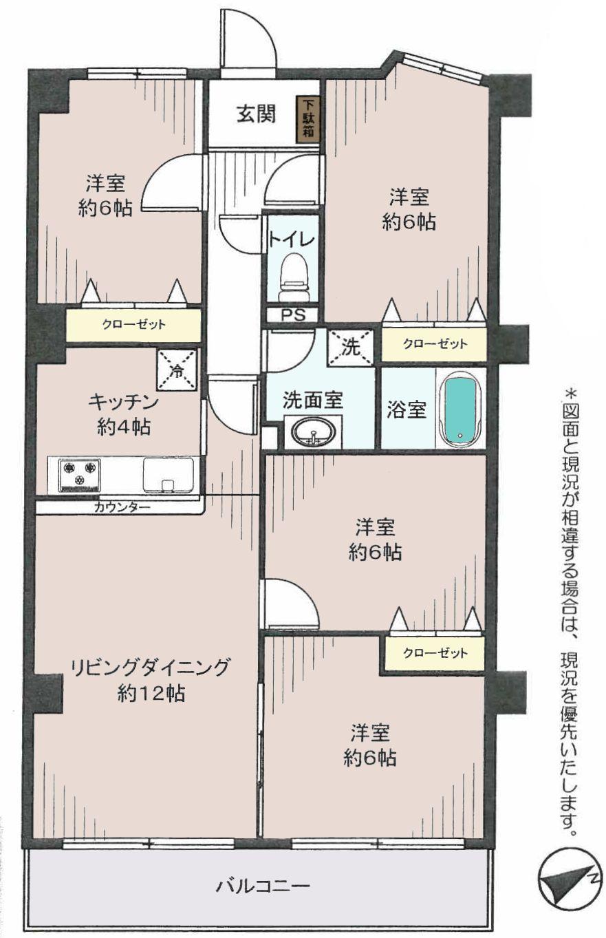 Floor plan. 4LDK, Price 26,800,000 yen, Occupied area 86.95 sq m , Balcony area 8.64 sq m all renovated. Flooring total re-covered
