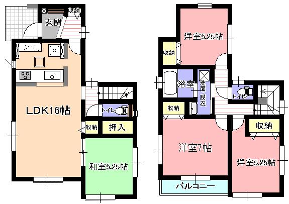 Floor plan. (1 Building), Price 30,800,000 yen, 4LDK, Land area 96.97 sq m , Building area 94.39 sq m