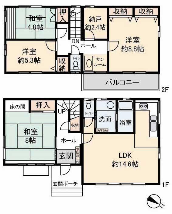 Floor plan. 12.8 million yen, 4LDK + S (storeroom), Land area 165.64 sq m , Building area 115.81 sq m