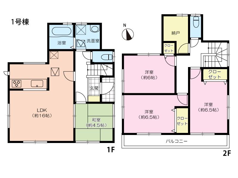 Floor plan. (1 Building), Price 38,800,000 yen, 4LDK, Land area 101.14 sq m , Building area 97.7 sq m