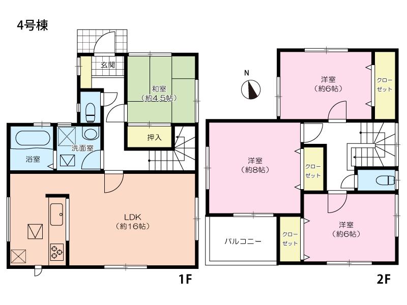 Floor plan. (4 Building), Price 36,800,000 yen, 4LDK, Land area 106.19 sq m , Building area 99.37 sq m