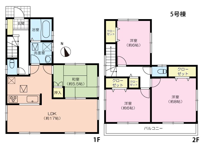 Floor plan. (5 Building), Price 35,800,000 yen, 4LDK, Land area 106.19 sq m , Building area 99.36 sq m