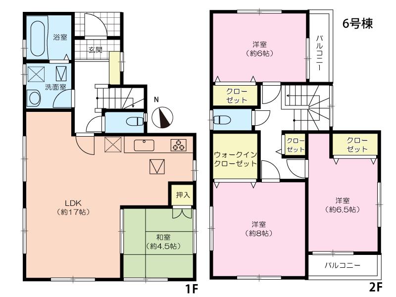 Floor plan. (6 Building), Price 36,800,000 yen, 4LDK, Land area 106.18 sq m , Building area 101.85 sq m
