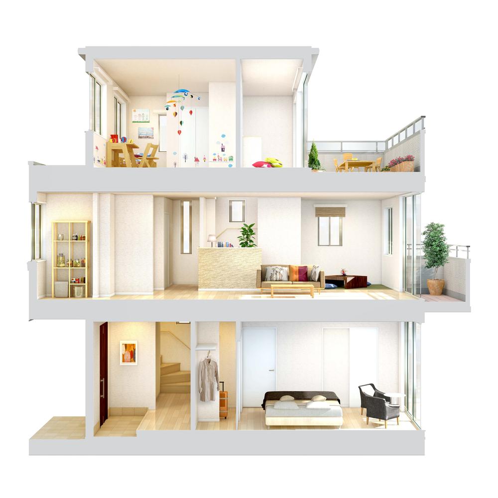 Rendering (appearance). Deepen the family time, New concept of Toyota Home, "a four-layer three-story" house [Tesseract] The adoption. (67-19 Building) Rendering