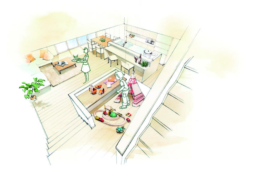 Rendering (introspection). As well as production, which is a charm of detached unique "spread of vertical space.", + Α space of as an AC space that connects the upper and lower floors "mid floor" (67-23 Building) Rendering