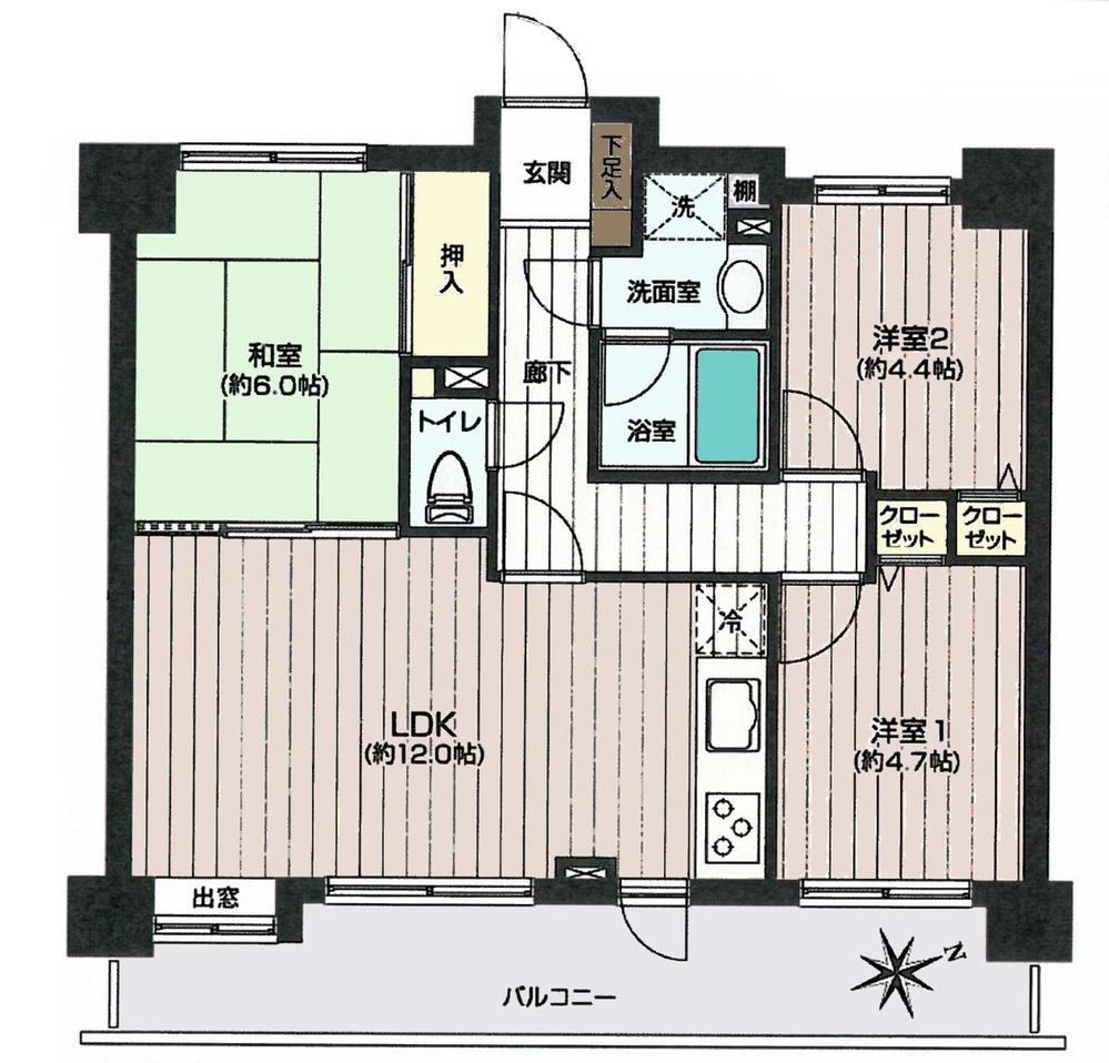 Floor plan. 3LDK, Price 23.4 million yen, Footprint 60.2 sq m , Balcony area 12.61 sq m