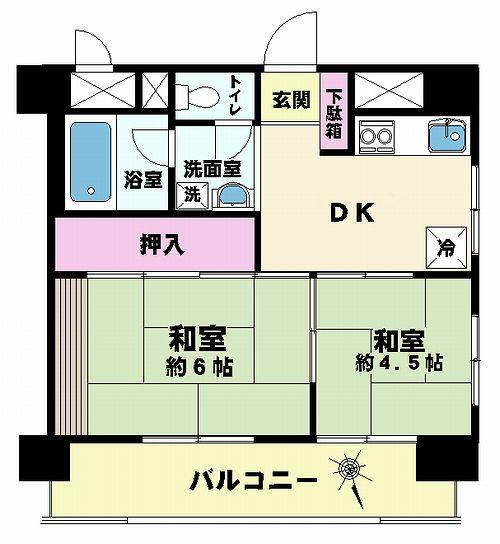 Floor plan. 2DK, Price 6.8 million yen, Occupied area 35.75 sq m , Balcony area 7.48 sq m