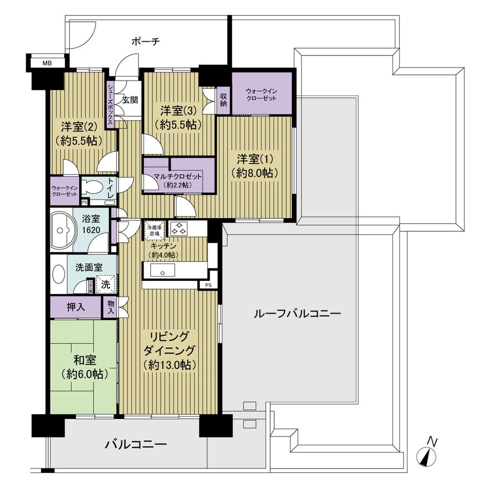 Floor plan. 4LDK, Price 39,800,000 yen, Footprint 98.7 sq m , Balcony area 16.6 sq m