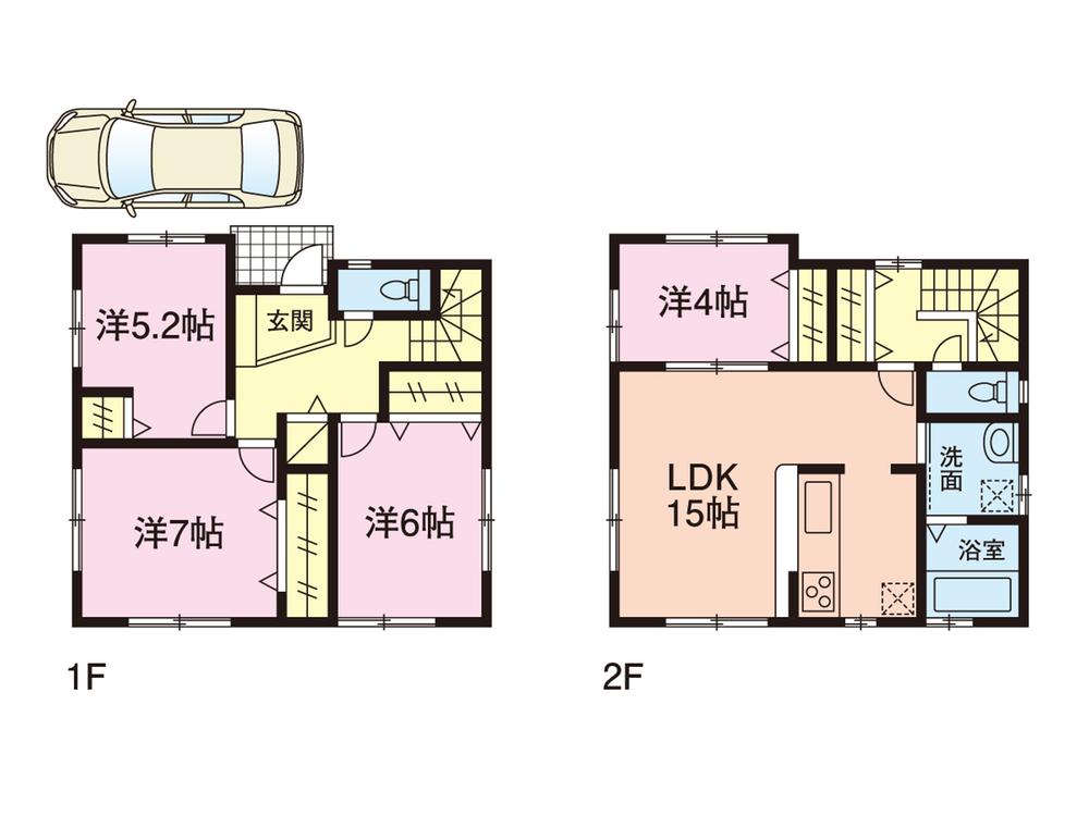 Building plan example (floor plan). Building plan example (No. 2 place) building price 15 million yen, Building area 90.67 sq m