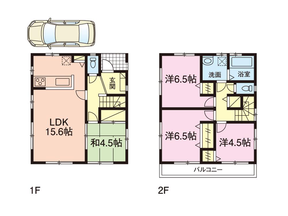 Building plan example (floor plan). Building plan example (No. 2 place) building price 15 million yen, Building area 90.67 sq m