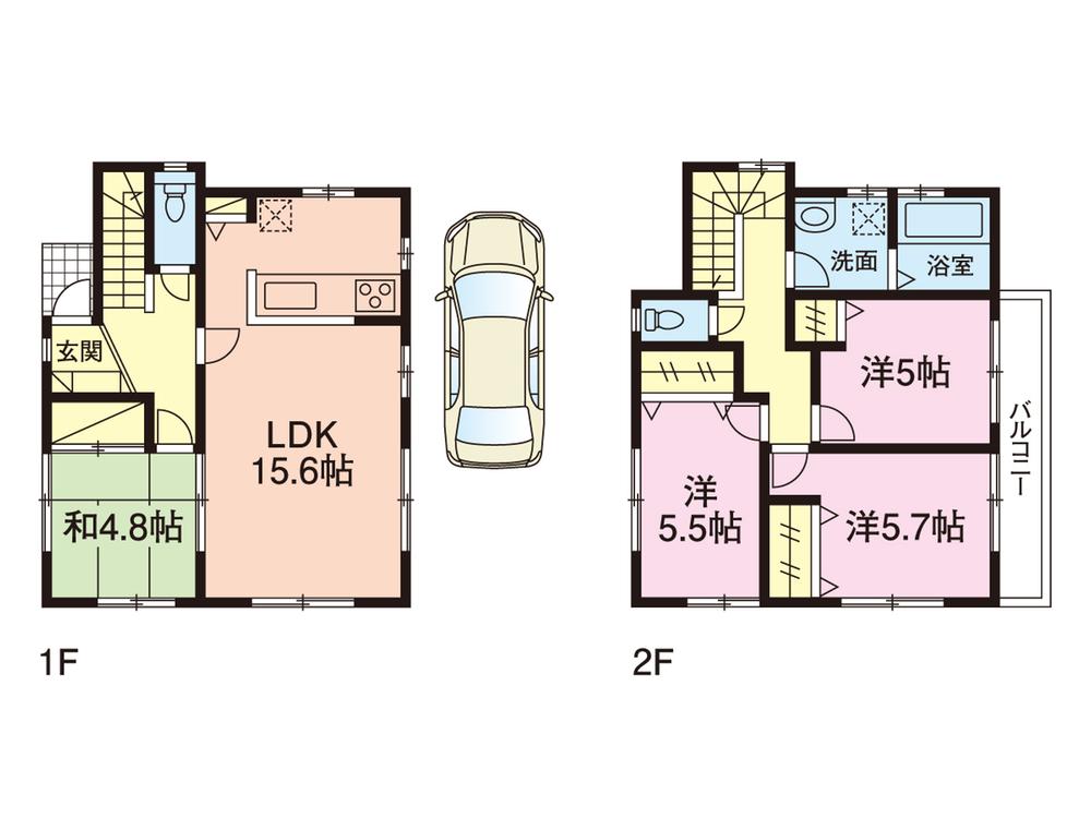 Building plan example (floor plan). Building plan example (No. 2 place) building price 15 million yen, Building area 90.67 sq m