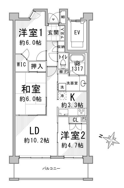 Floor plan. 3LDK, Price 21.9 million yen, Occupied area 66.46 sq m , Balcony area 11.16 sq m
