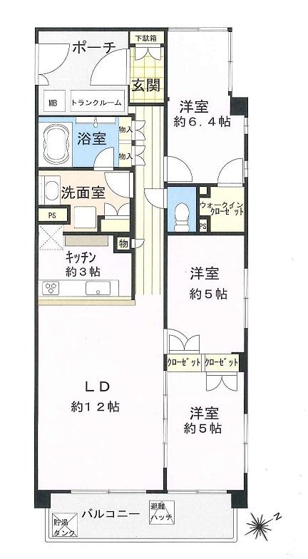 Floor plan. 3LDK, Price 29,800,000 yen, Occupied area 72.26 sq m , Balcony area 9.69 sq m
