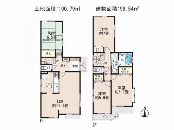 Floor plan. 22,800,000 yen, 4LDK, Land area 100.79 sq m , Building area 98.54 sq m