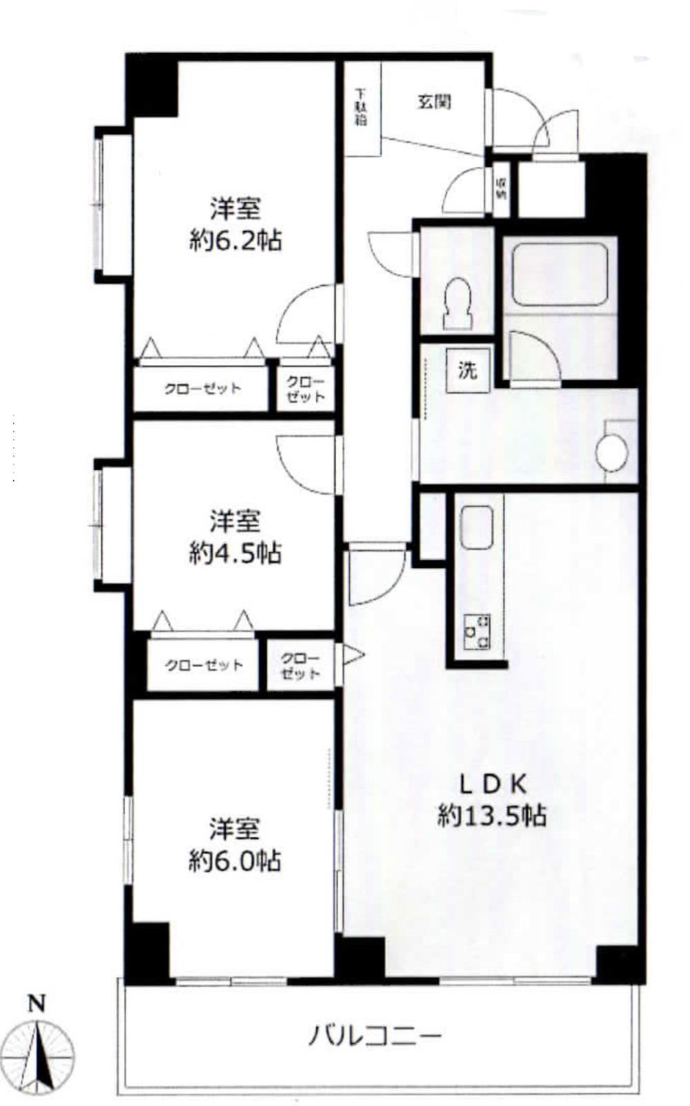 Floor plan. 3LDK, Price 12.2 million yen, Footprint 70.7 sq m , 3LDK of balcony area 9.22 sq m per yang good corner room