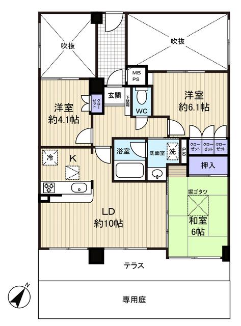 Floor plan. 3LDK, Price 13.8 million yen, Occupied area 62.99 sq m , It is each Western-style facing the balcony area 11.02 sq m atrium