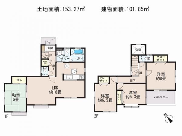 Floor plan. 27,800,000 yen, 4LDK, Land area 153.27 sq m , Building area 101.85 sq m