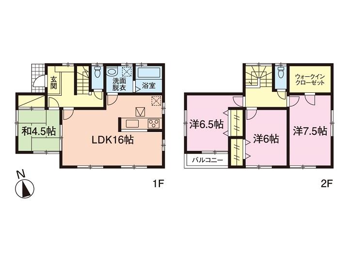 Floor plan. (Building 2), Price 37,800,000 yen, 4LDK, Land area 100.51 sq m , Building area 101.02 sq m