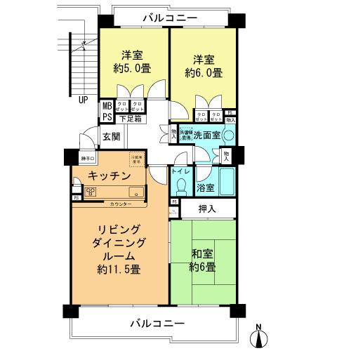 Floor plan. 3LDK, Price 11 million yen, Occupied area 71.62 sq m , Balcony area 13.04 sq m floor plan