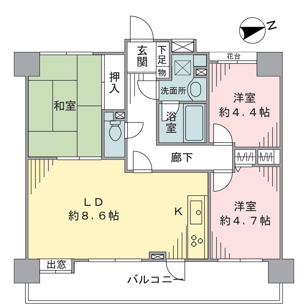 Floor plan. 3LDK, Price 24.5 million yen, Footprint 60.2 sq m , Balcony area 12.61 sq m