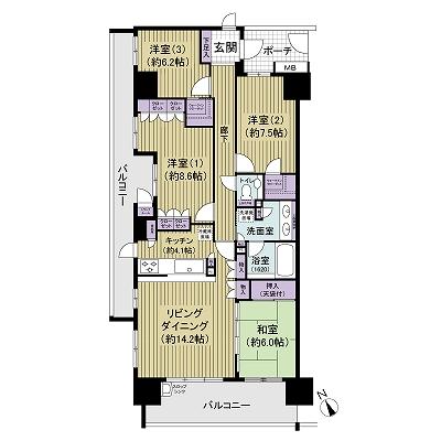 Floor plan. 4LDK, Price 45,700,000 yen, Footprint 107.84 sq m , Balcony area 15.87 sq m 17 floor, South ・ West angle of the room, 107 square meters, 4LDK