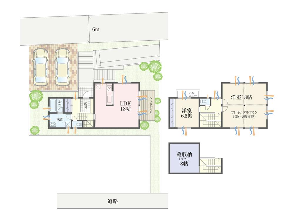 Compartment view + building plan example. Building plan example (B Building) 3LDK + S, Land price 17.8 million yen, Land area 191.66 sq m , Building price 17 million yen, Building area 102.68 sq m