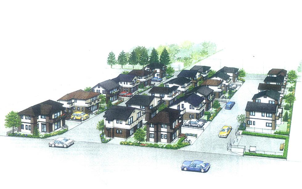 Cityscape Rendering. In large subdivision all 23 buildings is Natsumidai