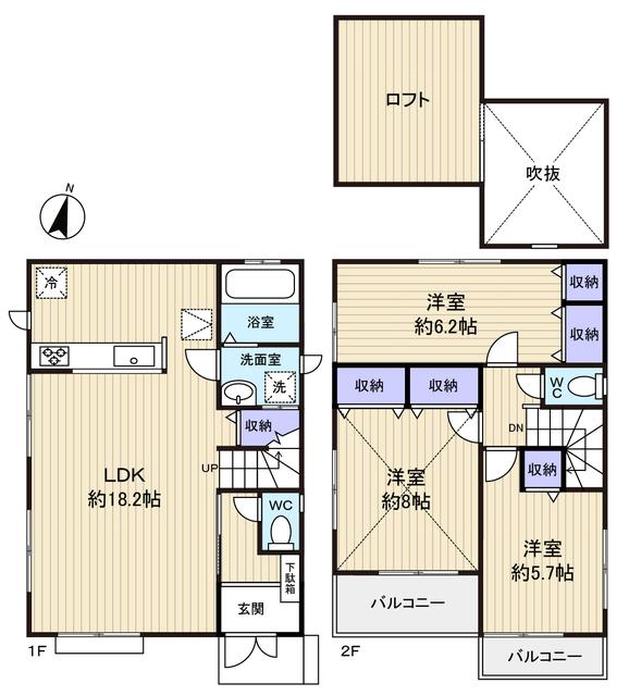 Floor plan. 26,800,000 yen, 3LDK, Land area 103.15 sq m , Building area 85.7 sq m living in stairs adopted, It is taken between the two sides with a balcony
