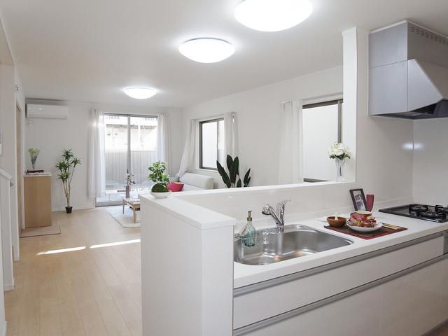 Living. It is an open kitchen overlooking the living room