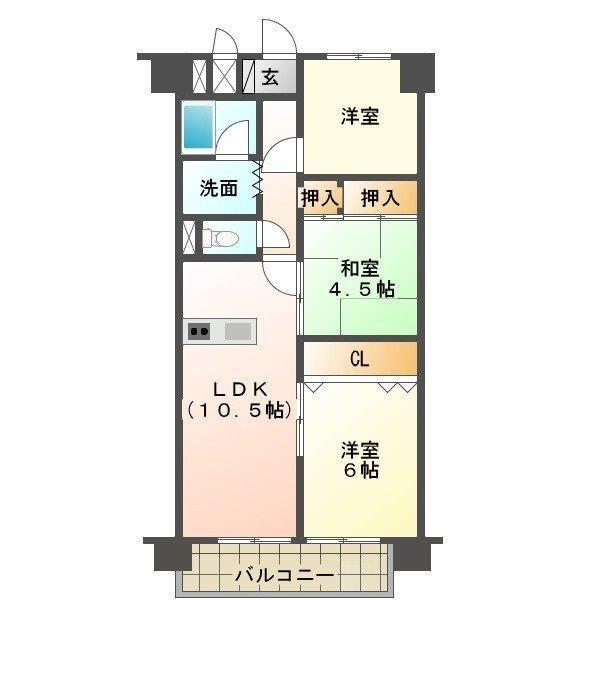Floor plan. 3LDK, Price 16.8 million yen, Footprint 61.6 sq m , Balcony area 7.84 sq m