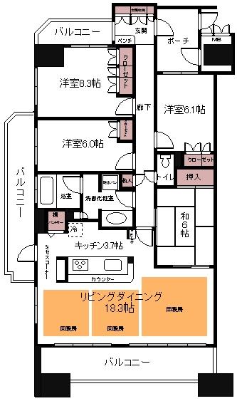 Floor plan. 4LDK, Price 28.8 million yen, Footprint 109.24 sq m , Balcony area 27.24 sq m