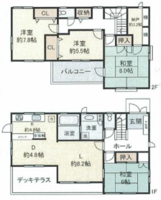 Floor plan. 88 million yen, 4LDK + S (storeroom), Land area 449 sq m , Building area 123.5 sq m