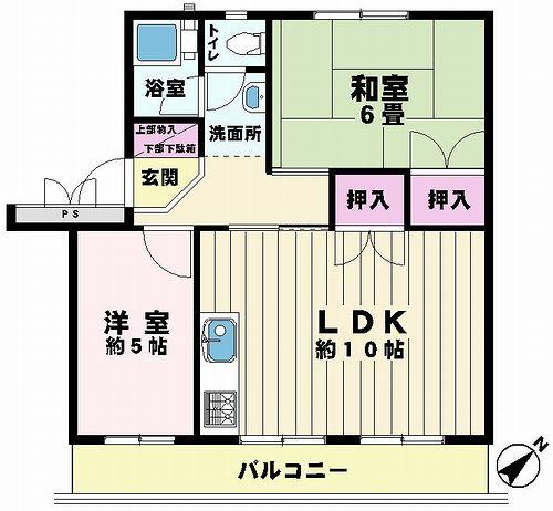Floor plan. 2LDK, Price 6.8 million yen, Occupied area 51.19 sq m , Balcony area 8.27 sq m