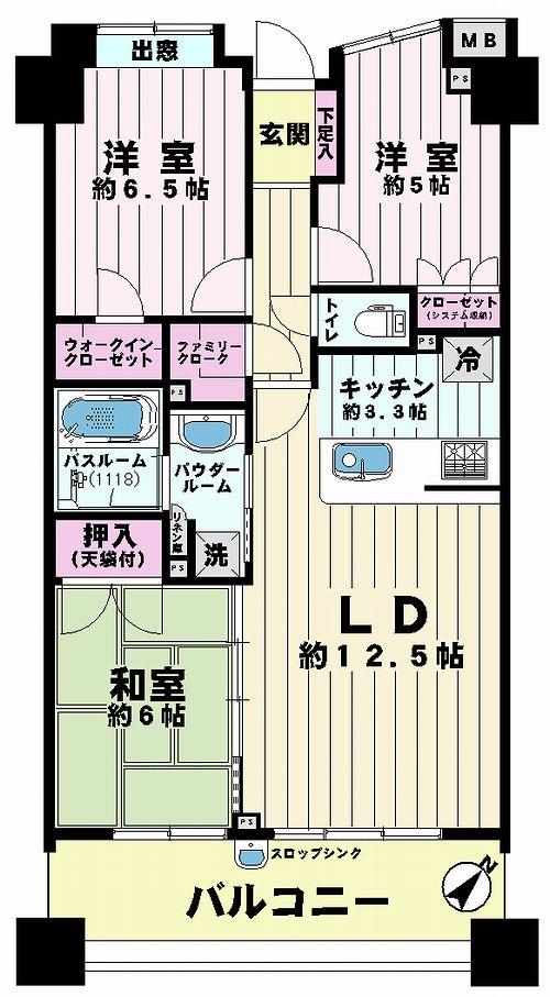 Floor plan. 3LDK, Price 25,900,000 yen, Occupied area 71.69 sq m , Balcony area 12.35 sq m