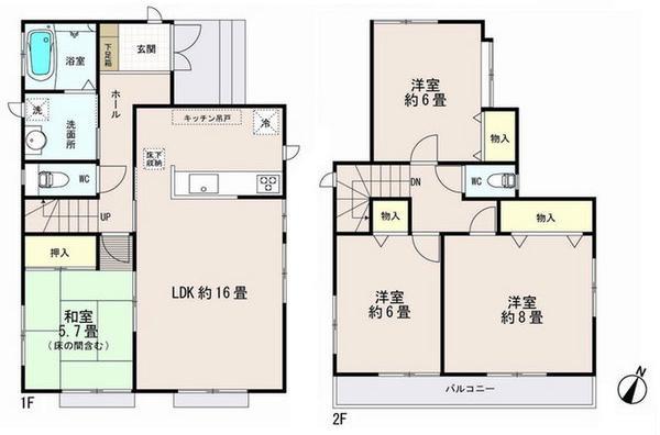 Floor plan. (Building 2), Price 36,800,000 yen, 4LDK, Land area 125.76 sq m , Building area 98.95 sq m