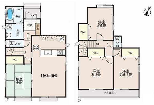 Floor plan. (1 Building), Price 34,800,000 yen, 4LDK, Land area 125 sq m , Building area 97.71 sq m