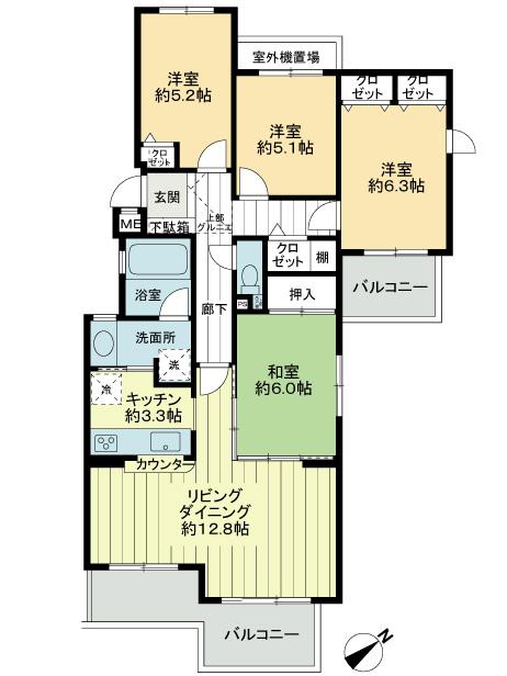 Floor plan. 4LDK, Price 22,800,000 yen, Occupied area 87.01 sq m , 4LDK of balcony area 12.84 sq m 87.01 sq m! With Grenier (about 5.52 sq m)