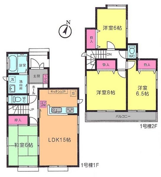 Floor plan. (1 Building), Price 34,800,000 yen, 4LDK, Land area 125 sq m , Building area 97.71 sq m