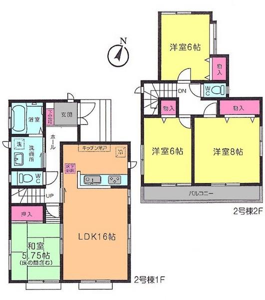 Floor plan. (Building 2), Price 36,800,000 yen, 4LDK, Land area 125.76 sq m , Building area 98.95 sq m
