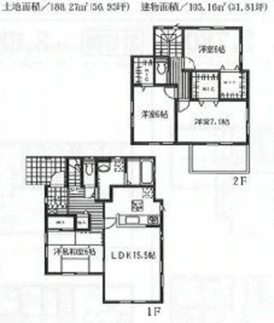 Floor plan. (14 Building), Price 29,800,000 yen, 4LDK+3S, Land area 188.27 sq m , Building area 105.16 sq m