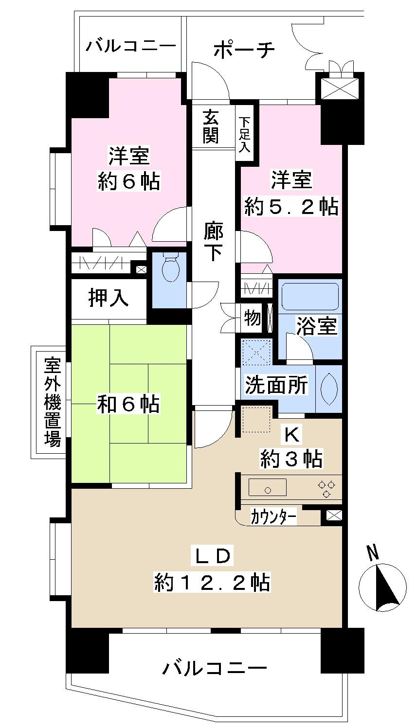 Floor plan. 3LDK, Price 19.9 million yen, Occupied area 70.86 sq m , Balcony area 13.59 sq m southwest angle room, Double-sided balcony
