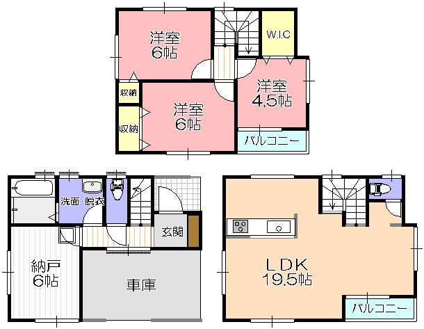 Floor plan. (1 Building), Price 42,800,000 yen, 3LDK+S, Land area 65.99 sq m , Building area 110.12 sq m