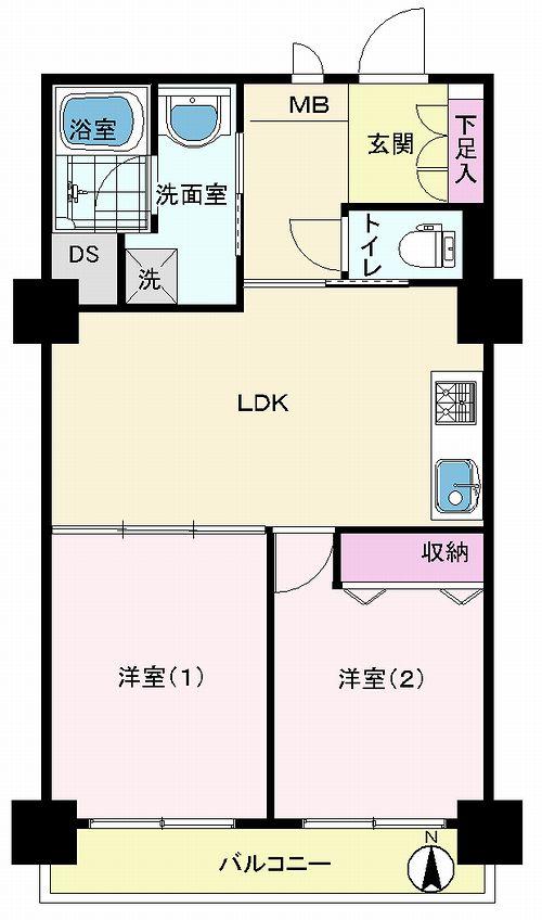 Floor plan. 2LDK, Price 10.8 million yen, Occupied area 49.31 sq m , Balcony area 7.33 sq m