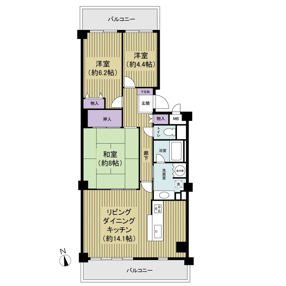 Floor plan. 3LDK, Price 13.8 million yen, Footprint 77.1 sq m , Balcony area 15.82 sq m