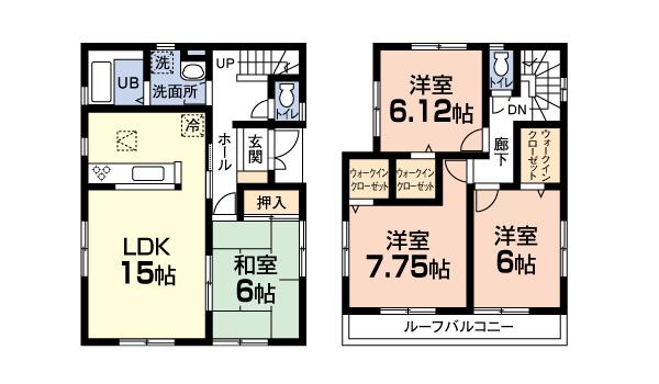 Floor plan. (3 Building), Price 32,800,000 yen, 4LDK+S, Land area 102.16 sq m , Building area 99.78 sq m