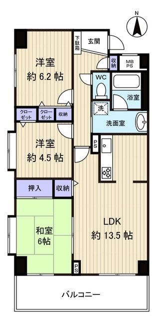 Floor plan. 3LDK, Price 12.2 million yen, Footprint 70.7 sq m , Balcony area 9.22 sq m southwest angle room sunny