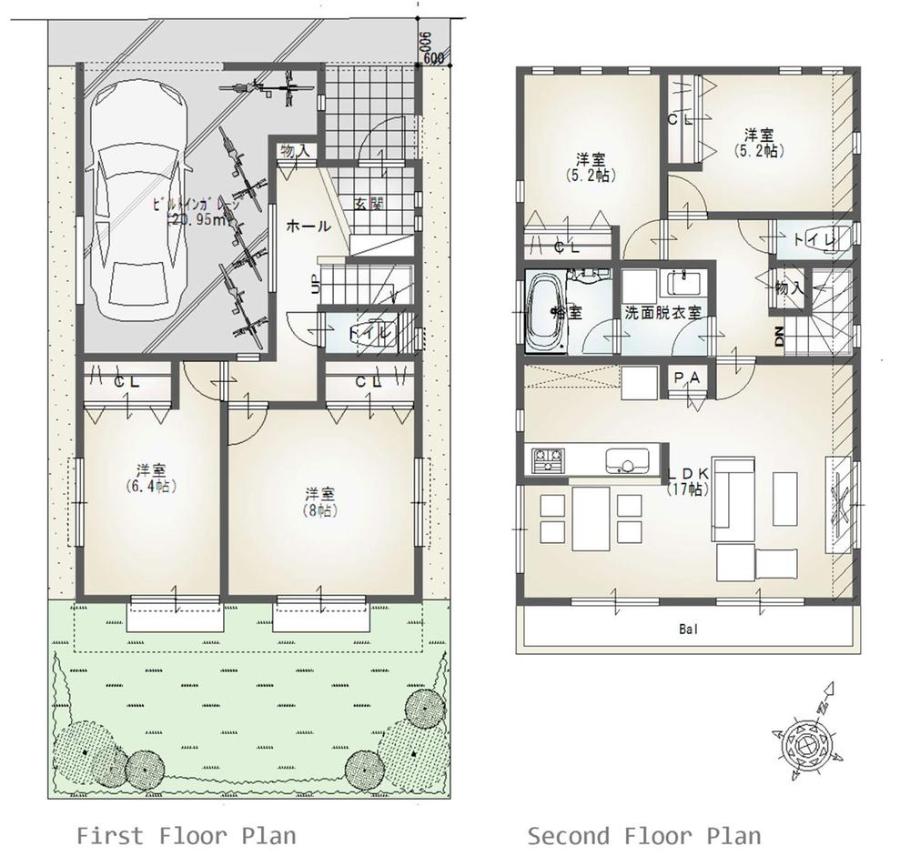 Building plan example (floor plan). Building plan example (2 compartment PLAN1) 4LDK, Land price 19,800,000 yen, Land area 110.49 sq m , Building price 17 million yen, Building area 123.6 sq m