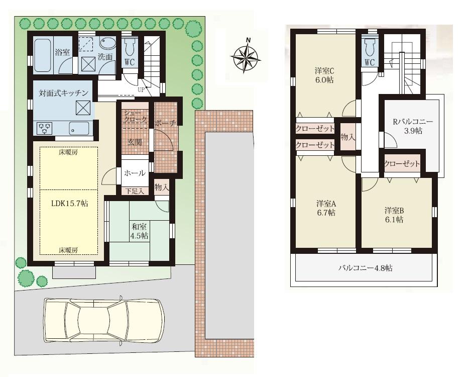 Floor plan. (C Building), Price 34,800,000 yen, 4LDK+S, Land area 109.71 sq m , Building area 99.36 sq m