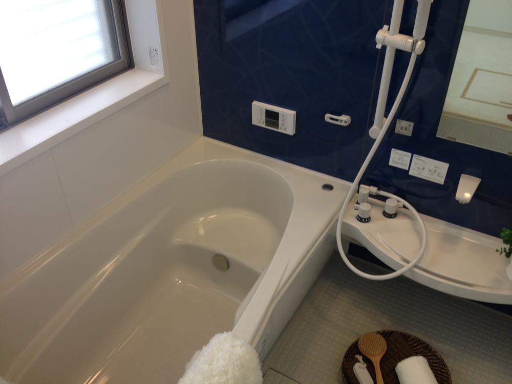 Bathroom. Proud of the bathroom with a blue and white sharp. Space that was to unify the appearance.