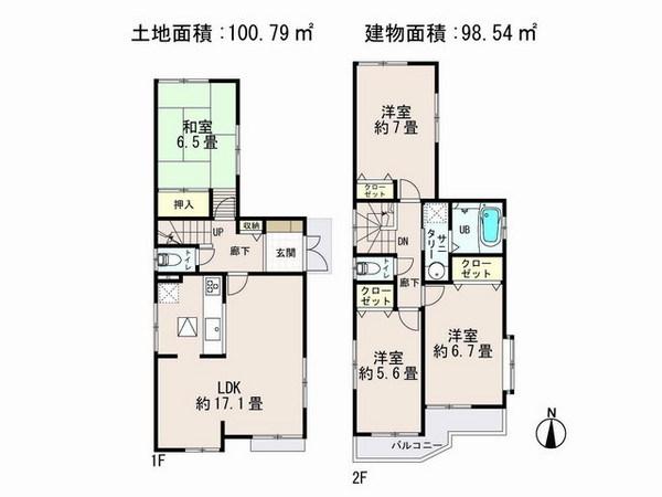 Floor plan. (Building 2), Price 22,800,000 yen, 4LDK, Land area 100.79 sq m , Building area 98.54 sq m